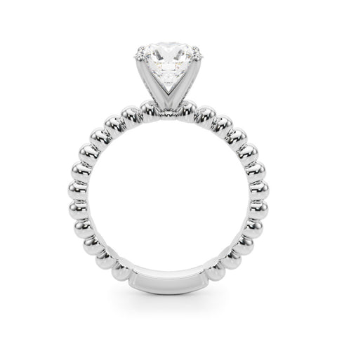 Silver Round Solitaire Beaded Band Prong Setting Ring 1