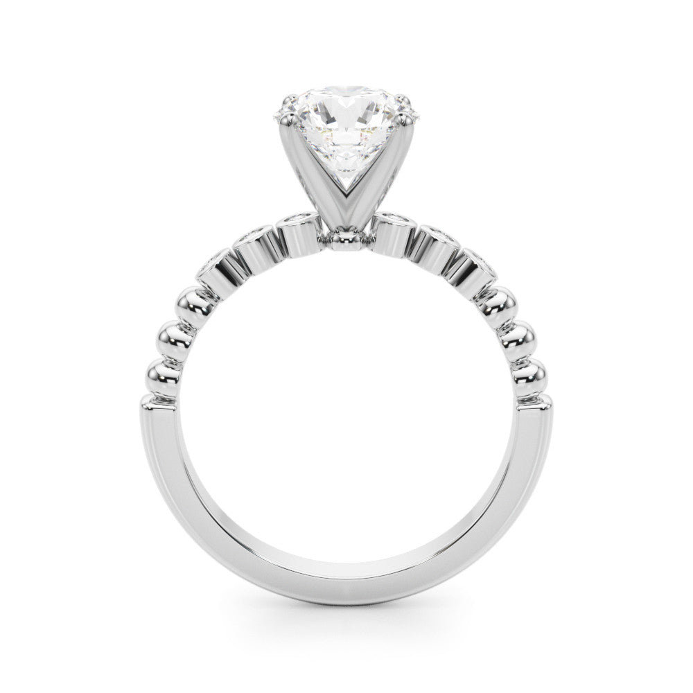 Silver Round Solitaire Bezel Accent Diamond Engagement Ring with Beaded Band and Four-Prong Setting 1