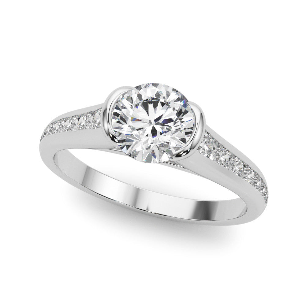 Silver Round Solitaire Bezel-Set Diamond Ring with Channel-Set Band 2