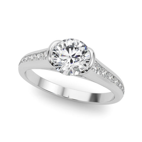 Silver Round Solitaire Bezel-Set Diamond Ring with Channel-Set Band 2