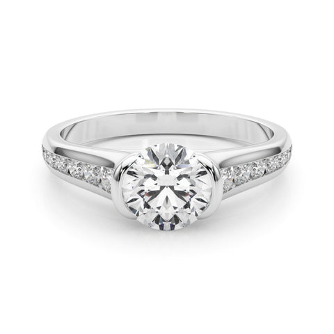 Silver Round Solitaire Bezel-Set Diamond Ring with Channel-Set Band