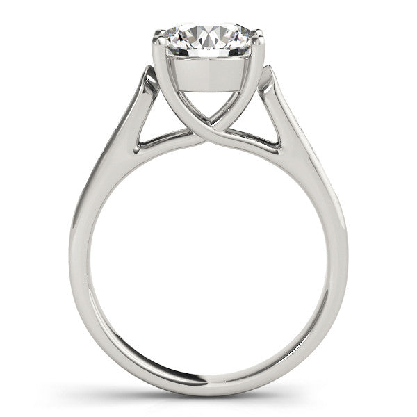 Silver Round Solitaire Cathedral Diamond Engagement Ring with Channel-Set Band and Four-Prong Setting 1