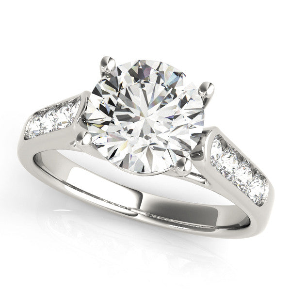 Silver Round Solitaire Cathedral Diamond Engagement Ring with Channel-Set Band and Four-Prong Setting 2