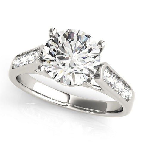 Silver Round Solitaire Cathedral Diamond Engagement Ring with Channel-Set Band and Four-Prong Setting 2