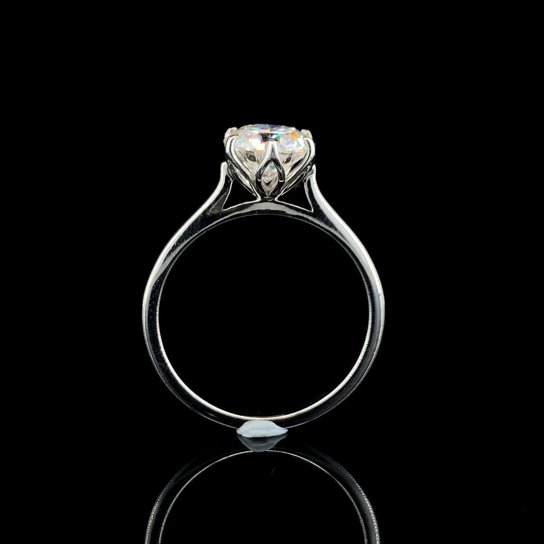Silver Round Solitaire Cathedral Diamond Ring with Six-Prong Setting 1