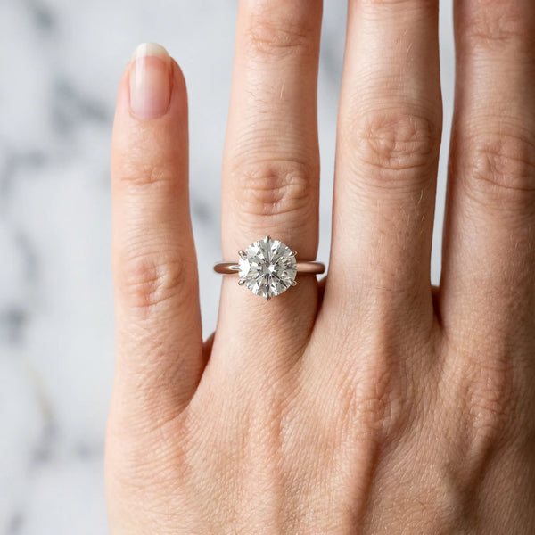 Silver 3.50 Carat E VS1 Round Solitaire Cathedral Diamond Ring with Six-Prong Setting