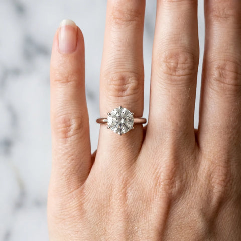 Silver 3.50 Carat E VS1 Round Solitaire Cathedral Diamond Ring with Six-Prong Setting