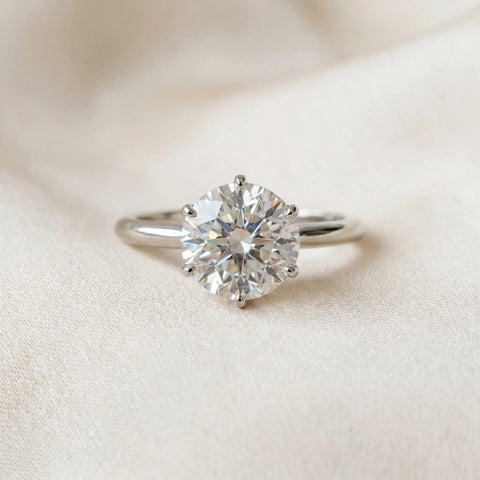 Silver 3.50 Carat E VS1 Round Solitaire Cathedral Diamond Ring with Six-Prong Setting