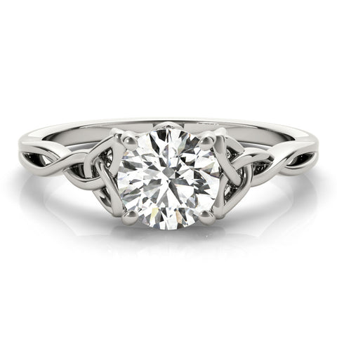 Silver Round Solitaire Celtic Knot Engagement Ring with Four-Prong Setting