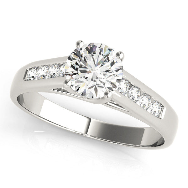 Silver Round Solitaire Channel-Set Diamond Engagement Ring with Four-Prong Setting 2