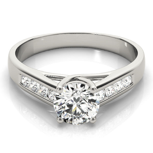 Silver Round Solitaire Channel-Set Diamond Engagement Ring with Four-Prong Setting