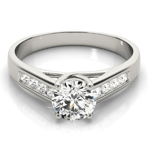 Silver Round Solitaire Channel-Set Diamond Engagement Ring with Four-Prong Setting