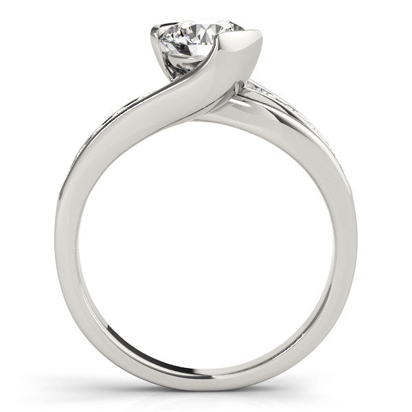 Silver Round Solitaire Channel-Set Split Shank Ring with Tension Prong Setting