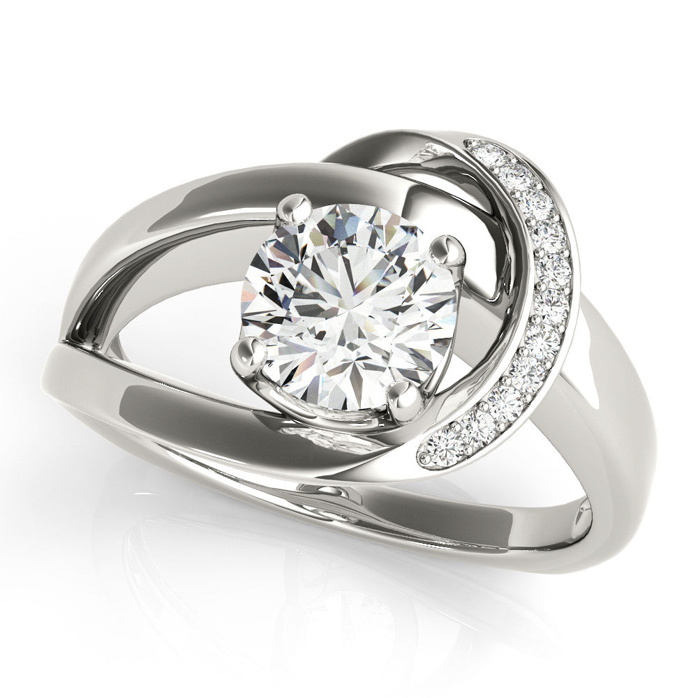 Silver Round Solitaire Diamond Crossover Band with Four-Prong Setting 1