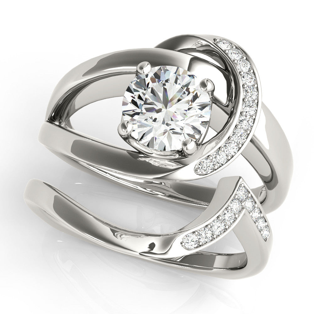 Silver Round Solitaire Diamond Crossover Band with Four-Prong Setting 2
