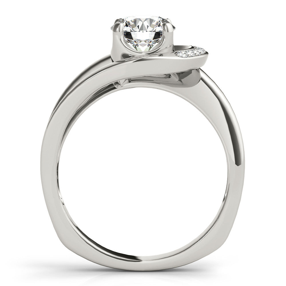Silver Round Solitaire Diamond Crossover Band with Four-Prong Setting