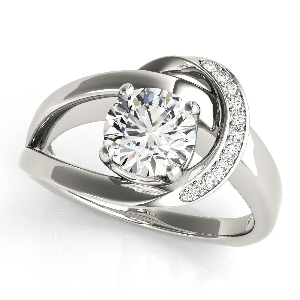 Silver Round Solitaire Diamond Crossover Band with Four-Prong Setting