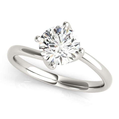 Silver Round Solitaire Diamond Engagement Ring with Four-Prong Setting and Classic Band 1