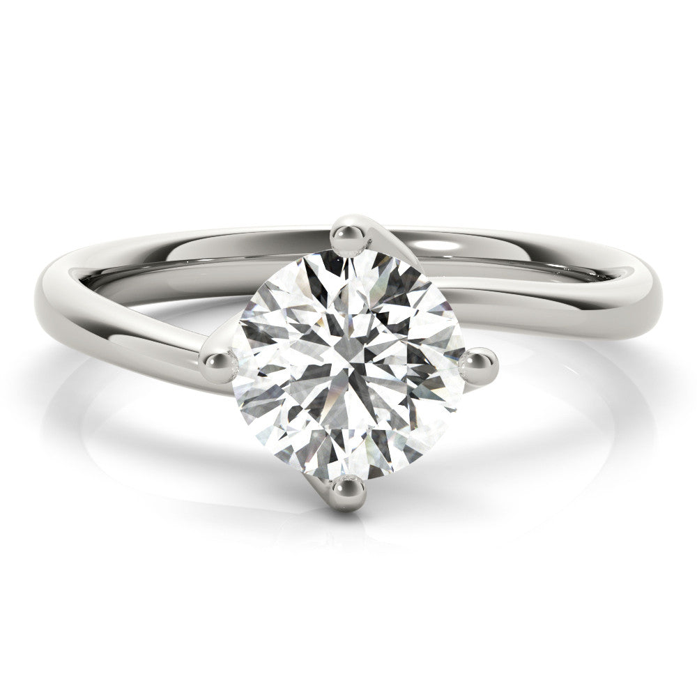 Silver Round Solitaire Diamond Engagement Ring with Four-Prong Setting and Classic Band 2