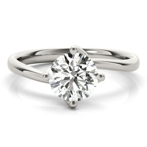 Silver Round Solitaire Diamond Engagement Ring with Four-Prong Setting and Classic Band 2