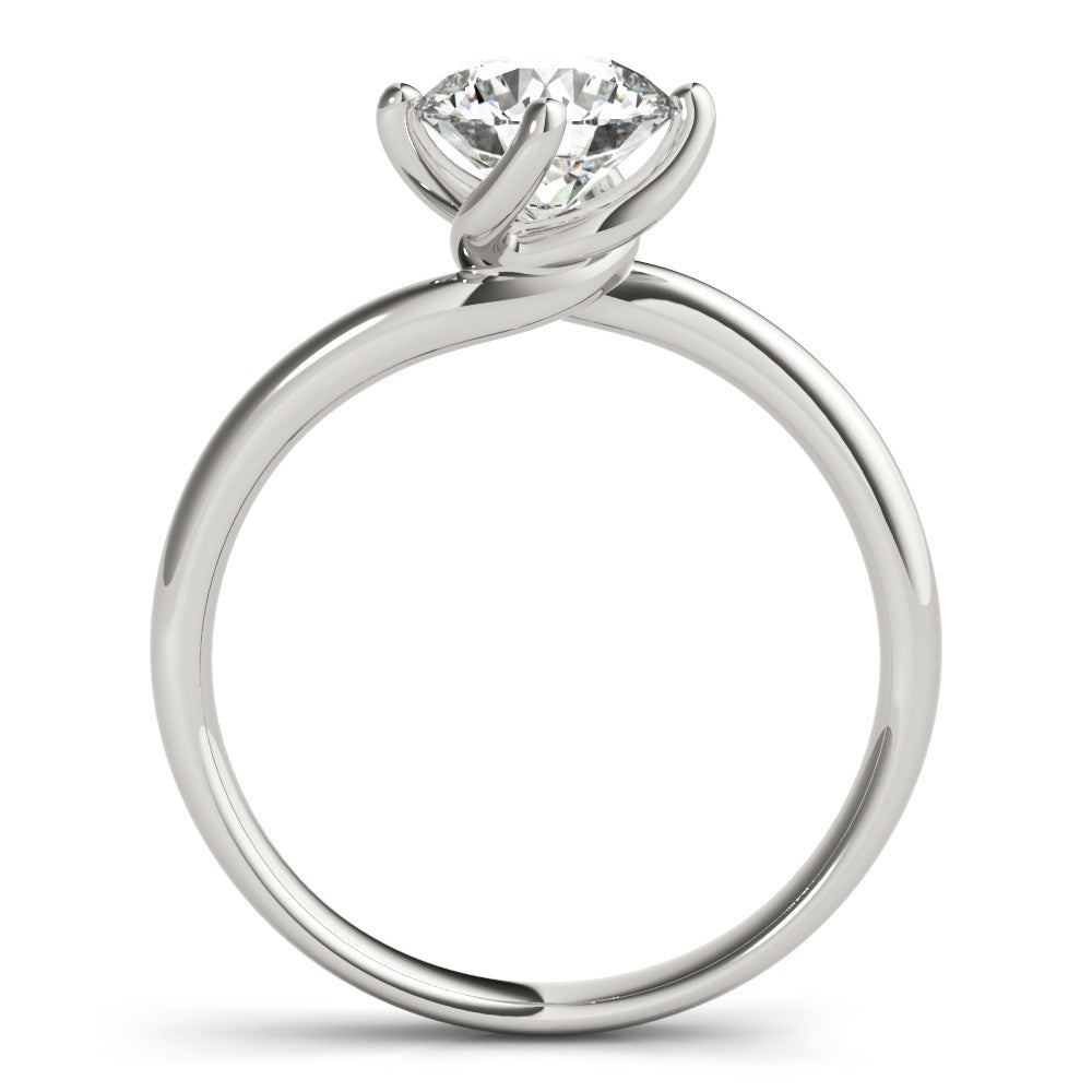 Silver Round Solitaire Diamond Engagement Ring with Four-Prong Setting and Classic Band