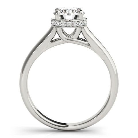 Silver Round Solitaire Diamond Engagement Ring with Four-Prong Setting and Tapered Band 1