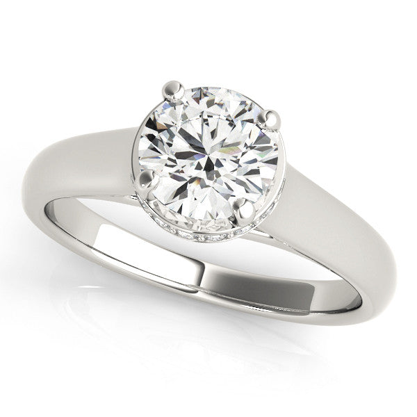 Silver Round Solitaire Diamond Engagement Ring with Four-Prong Setting and Tapered Band 2