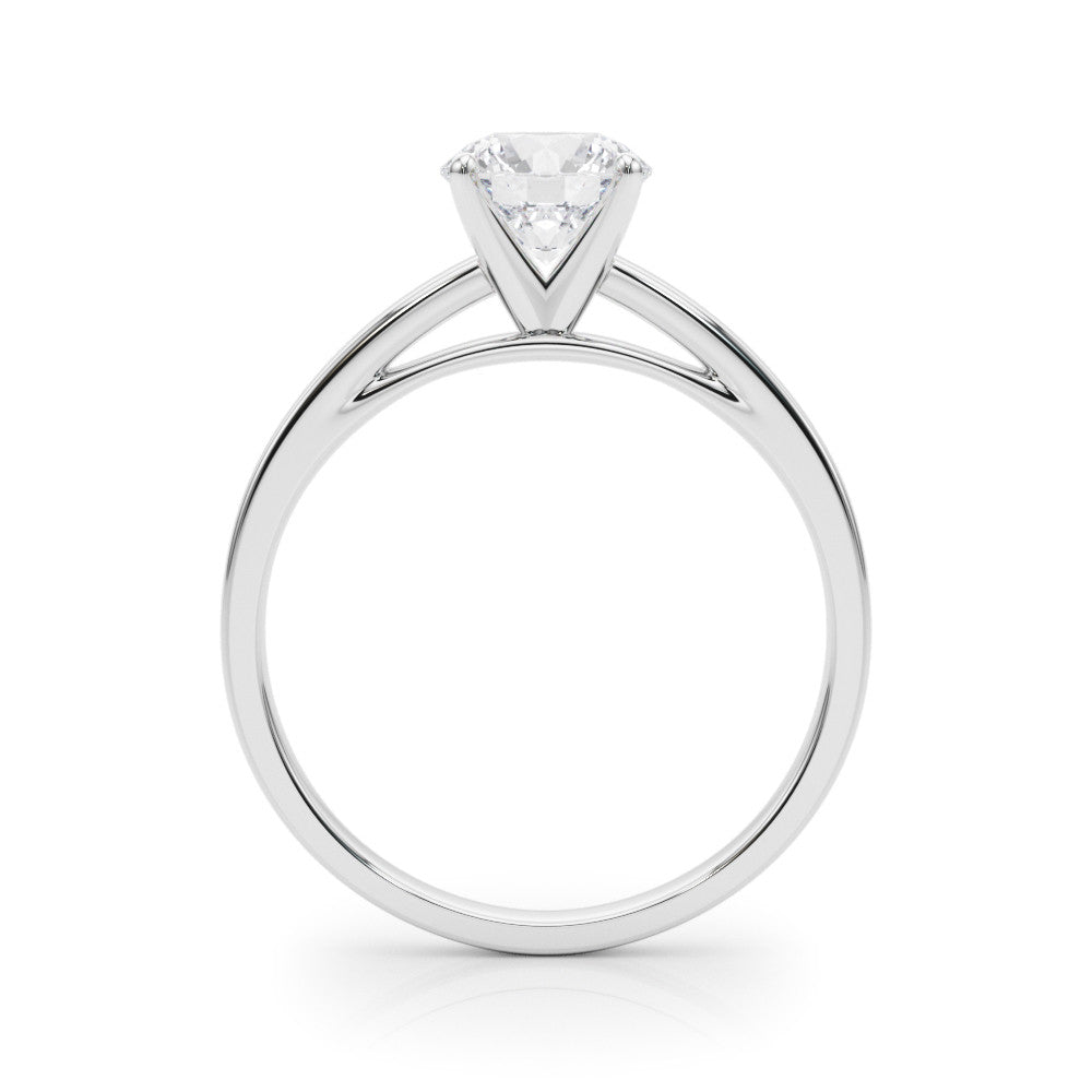 Silver Round Solitaire Diamond Engagement Ring with Four-Prong Setting on a Classic Band 1