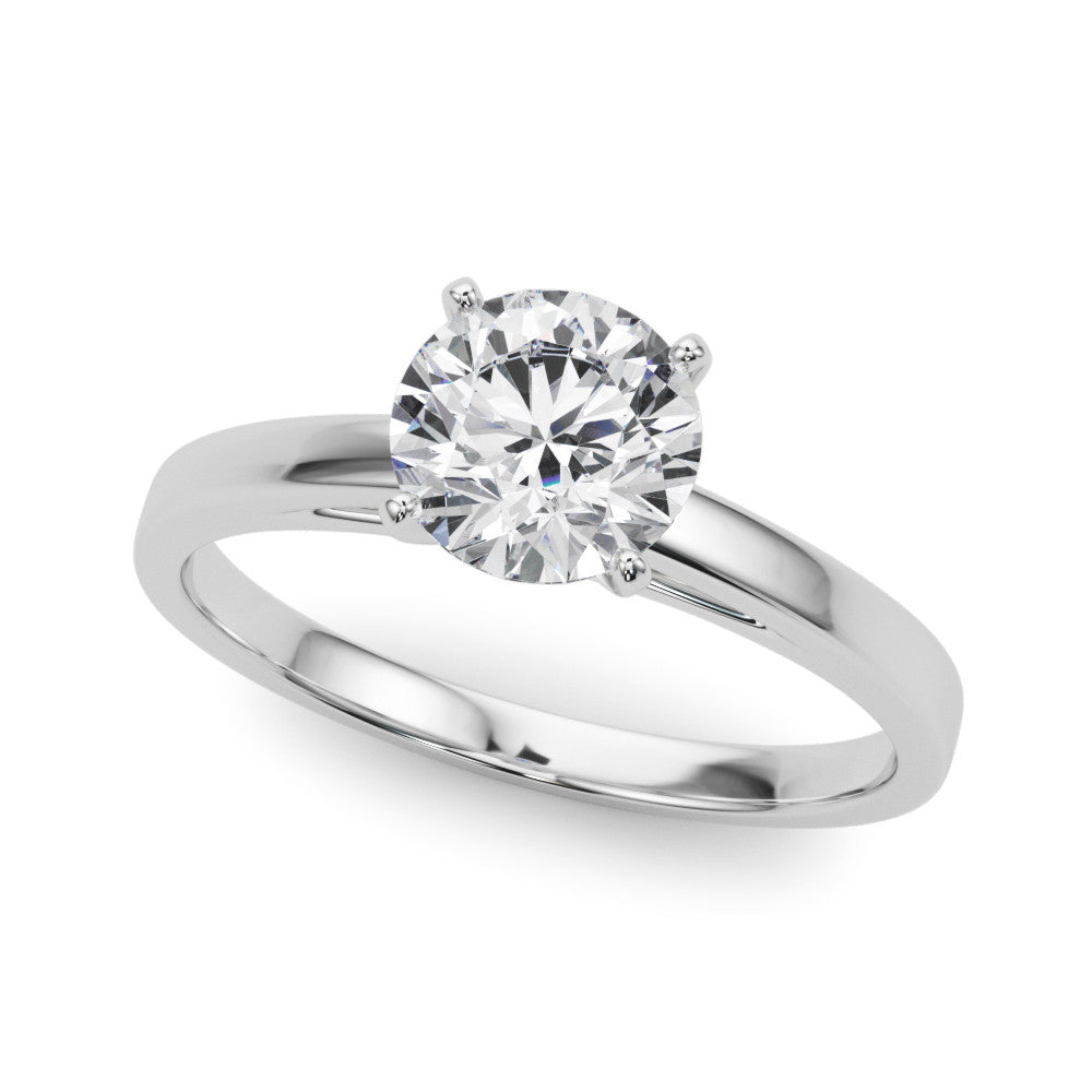 Silver Round Solitaire Diamond Engagement Ring with Four-Prong Setting on a Classic Band 2