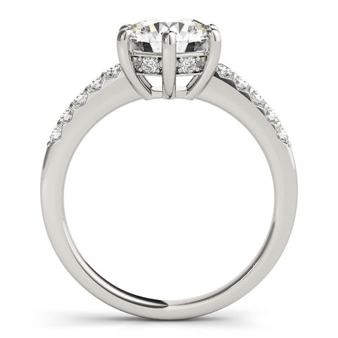Silver Round Solitaire Diamond Engagement Ring with Pavé Band and Six-Prong Setting 1