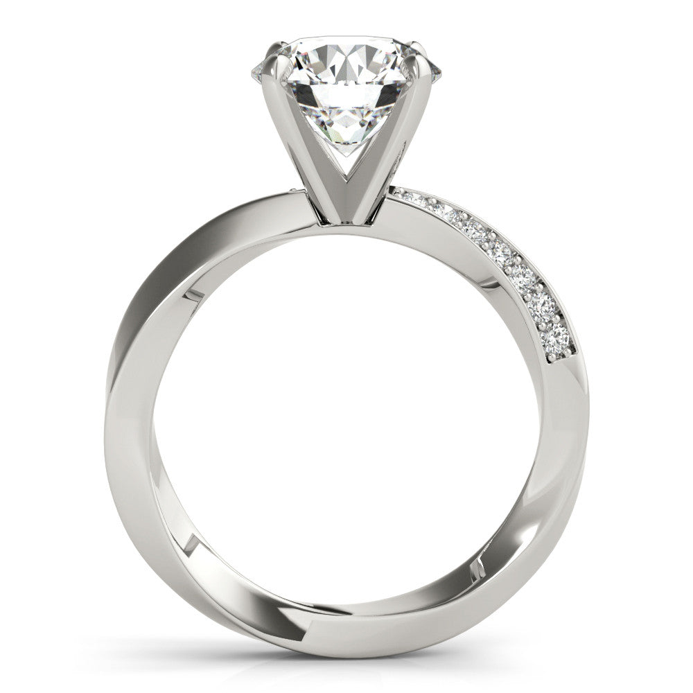 Silver Round Solitaire Diamond Engagement Ring with Side Stone Accents and Four-Prong Setting 1