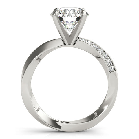 Silver Round Solitaire Diamond Engagement Ring with Side Stone Accents and Four-Prong Setting 1