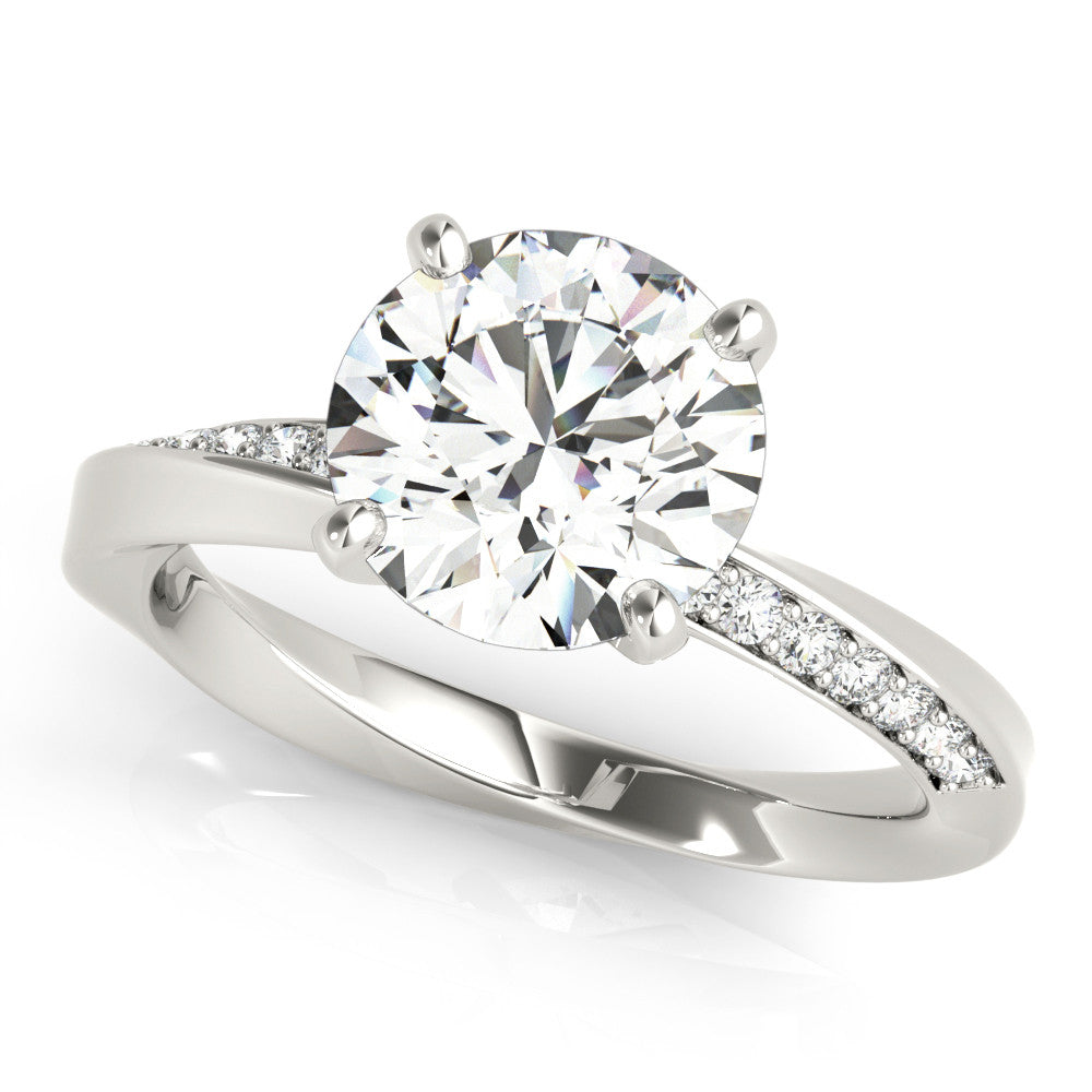 Silver Round Solitaire Diamond Engagement Ring with Side Stone Accents and Four-Prong Setting 2
