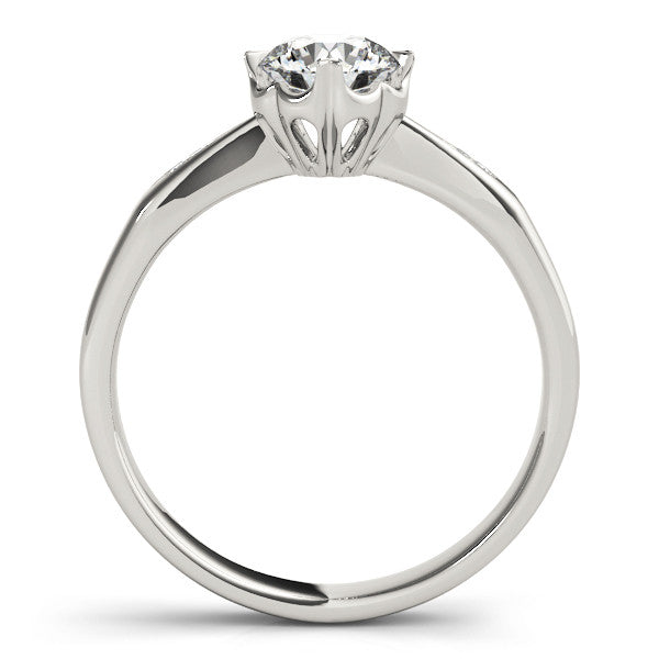 White gold Round Solitaire Diamond Engagement Ring with Split Shank and Six-Prong Setting