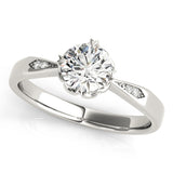 Silver Round Solitaire Diamond Engagement Ring with Split Shank and Six-Prong Setting