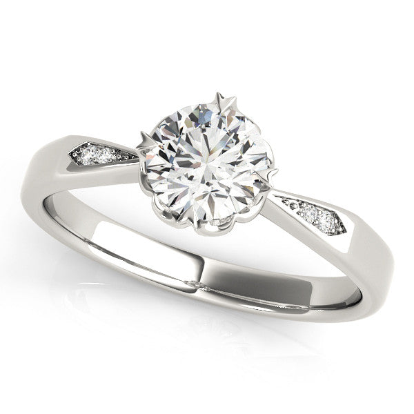 White gold Round Solitaire Diamond Engagement Ring with Split Shank and Six-Prong Setting