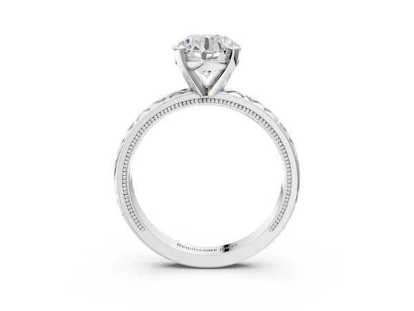 Sterling Silver Round Solitaire Engagement Ring Setting with XO Engraved Band and Milgrain Edges