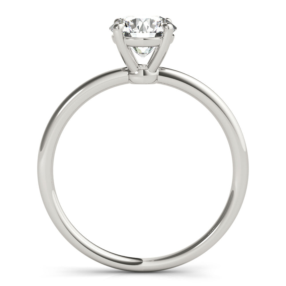 Silver Round Solitaire Diamond Ring with 4-Prong Setting on a Classic Band 1