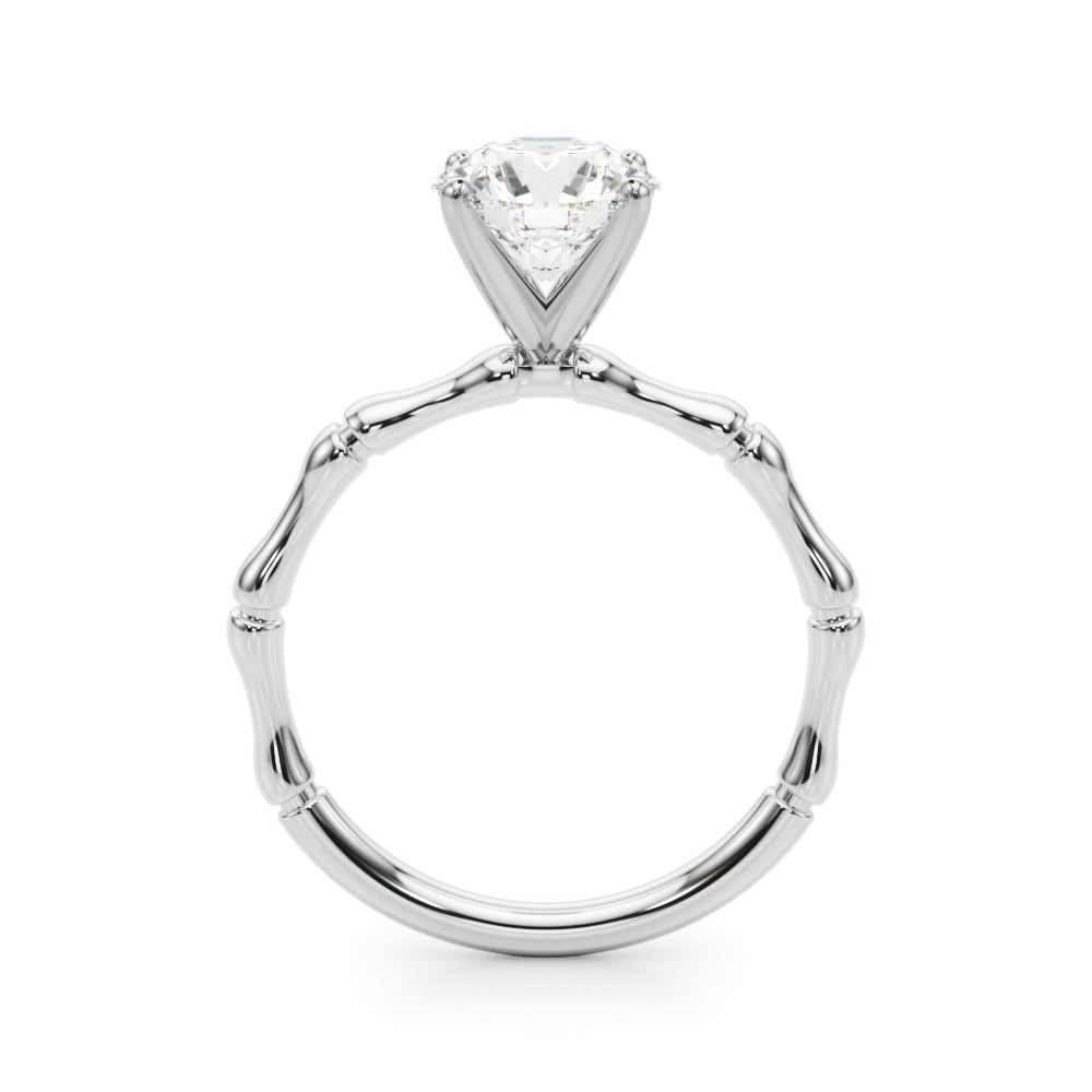 Silver Round Solitaire Diamond Ring with Bamboo Band and Four-Prong Setting 1