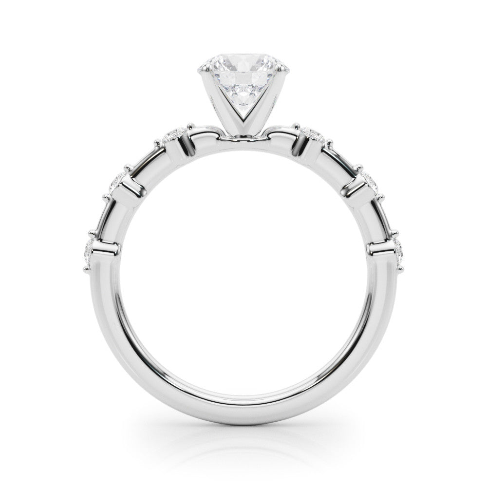 Silver Round Solitaire Diamond Ring with Bezel Set Side Stones and Prong Setting 1