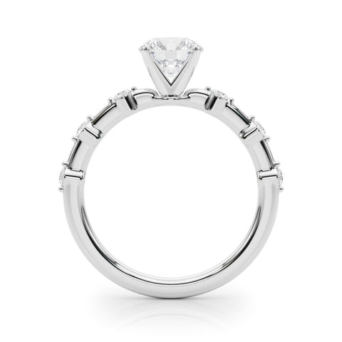 Silver Round Solitaire Diamond Ring with Bezel Set Side Stones and Prong Setting 1