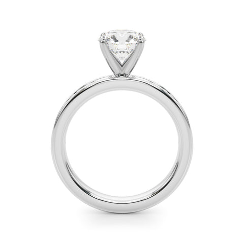 Silver Round Solitaire Diamond Ring with Channel-Set Baguette Band and Four-Prong Setting 1