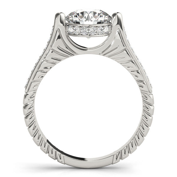 Silver Round Solitaire Diamond Ring with Channel Set Band and Bezel Prong Setting 1