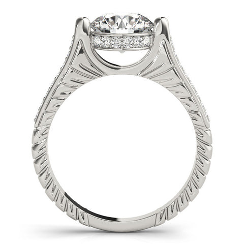 Silver Round Solitaire Diamond Ring with Channel Set Band and Bezel Prong Setting 1
