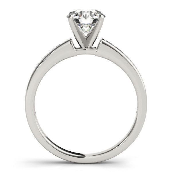 Silver Round Solitaire Diamond Ring with Channel-Set Band and Four-Prong Setting 1