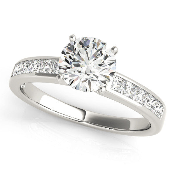 Silver Round Solitaire Diamond Ring with Channel-Set Band and Four-Prong Setting 2