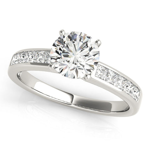 Silver Round Solitaire Diamond Ring with Channel-Set Band and Four-Prong Setting 2