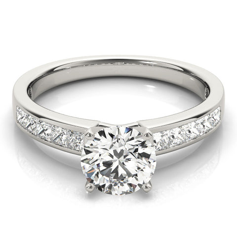 Silver Round Solitaire Diamond Ring with Channel-Set Band and Four-Prong Setting