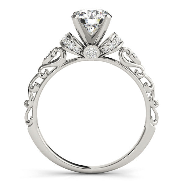 Silver Round Solitaire Diamond Ring with Filigree Band and Four-Prong Setting 1