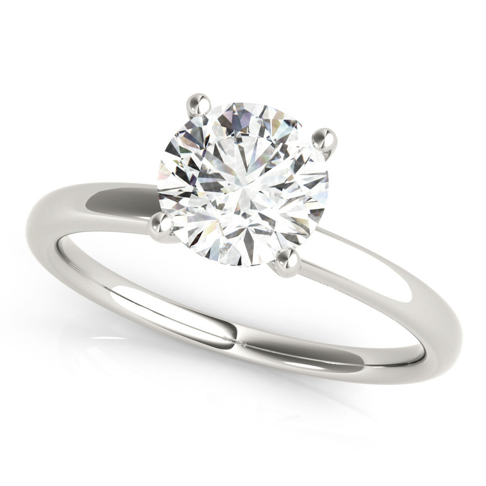 Silver Round Solitaire Diamond Ring with Four-Prong Setting and Classic Band 2